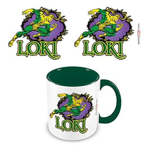 Pyramid International Marvel Loki Taza en caja de regalo (diseño de cómic) Taza de café de cerámica de 11 onzas, tazas verdes para mujeres y hombres, mercancía oficial