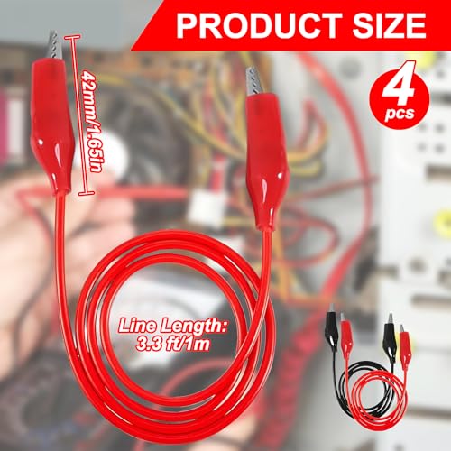 Image of DIANN 8 Groups Alligator Clips Electrical 1M Insulated Test Leads with Alligator Clips Stamping Double-Ended Jumper Wires for Electrical Testing Circuit Connection Experiment (Red & Black)
