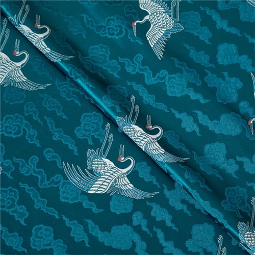 Tissu brocart haut de gamme bleu cyan grue de bon augure de haute précision pour Hanfu et Cheongsam