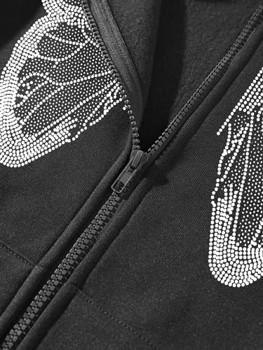 Aobiono Women Men Y2K Zip Up Oversized Hoodie Butterfly Skeleton Rhinestone Gothic Emo Grunge Alt Graphic Baggy Fleece Jacket4