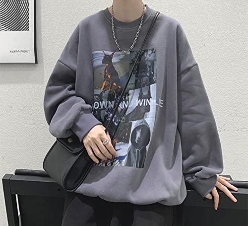 Y2K Dobermann Graphic Sweatshirt für Herren und Damen, koreanisches Harajuku, Langarm-Top, Oversize, Fleece, adretter Stoff, Streetwear, Unisex, Grau, Größe 3XL