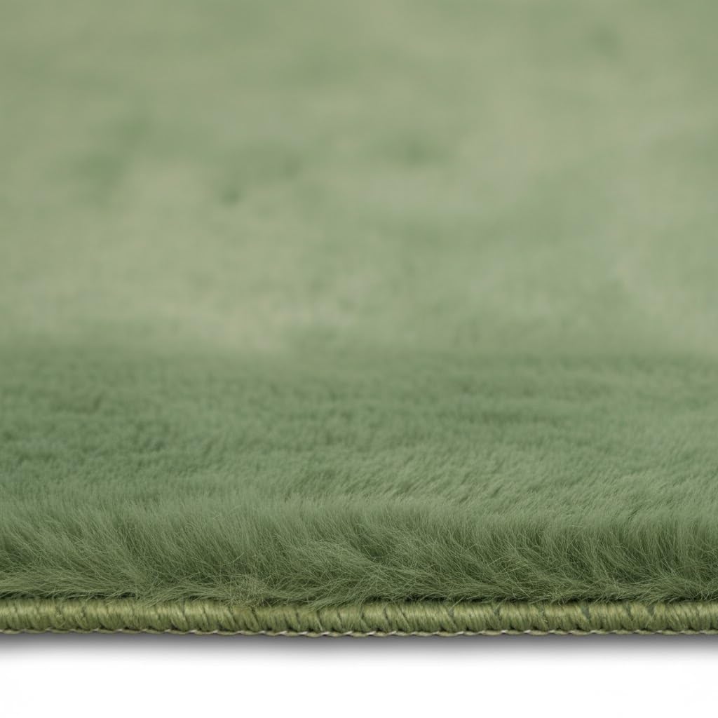 Cozy Fellteppich 200x290 grün Teppich Supersoft 28 mm Höhe Soft weich Hasenfell Imitat Oliv olivgrün Wohnzimmerteppich Kinderzimmerteppich Küchenteppich Flurteppich