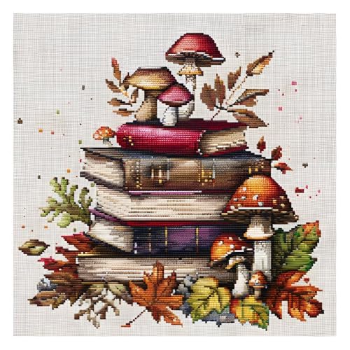 Xinpinzhou MEISHI-MOGUHESHU Mushroom 11Ct Cross Stitch Kits, 11 Ct Funny Pre Printed Counted Stamped Cross Stitch Embroidery Needlepoint Needlework Patterns Kits cover