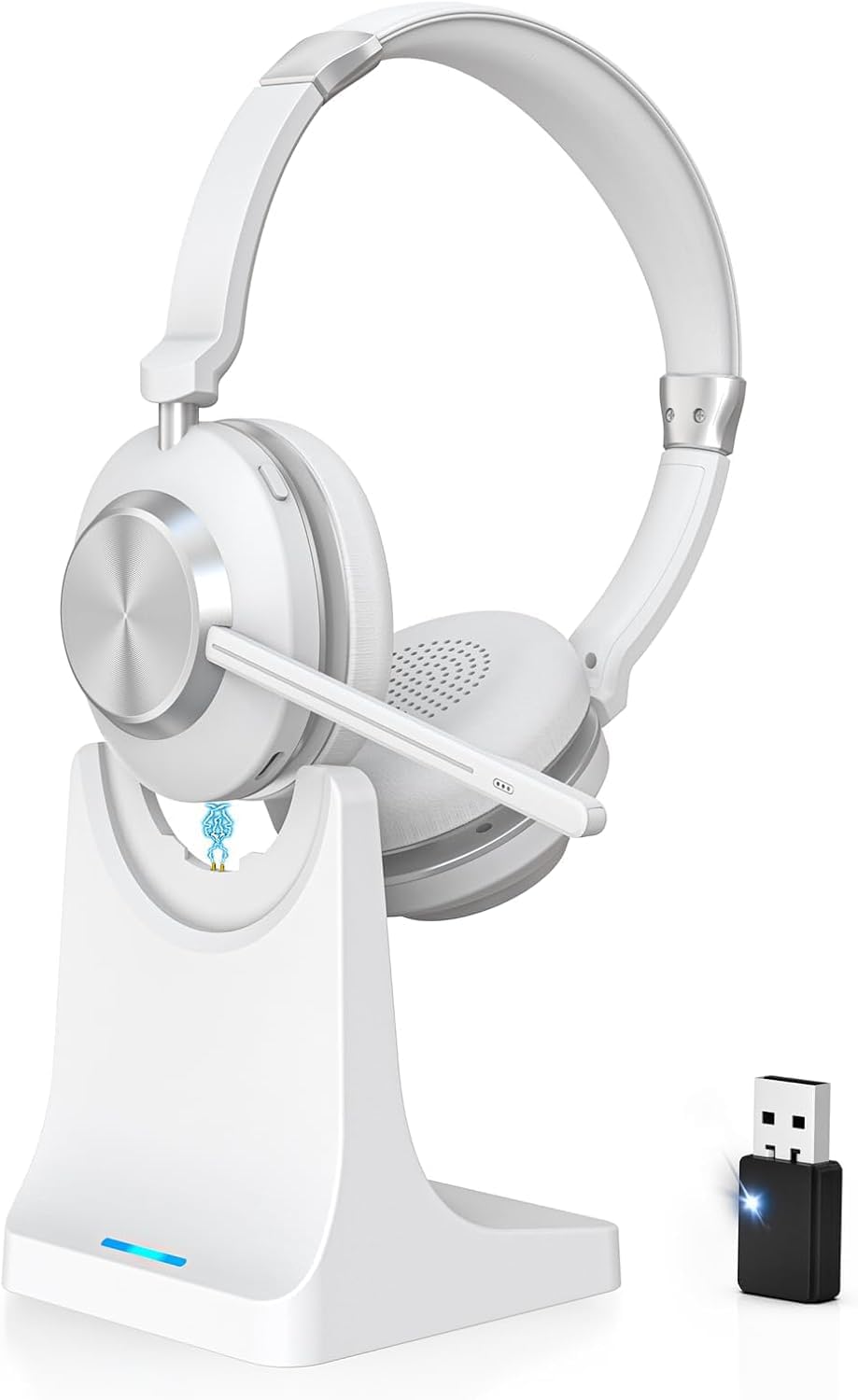 wireless headset with mic for work, bluetooth headset with microphone. | featuring ai noise canceling microphone and mute button,includes usb dongle & charging dock for pc,phones,call center,teams
