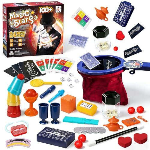 VIANBYE Magic Kit for Kids - 24 in 1 Magic Tricks Magician Starter Set with Video Instructions for Easy Learning, Christmas Halloween Birthday Gifts for Ages 6 7 8 9 10 11 12 Years Old Boys Girls