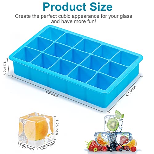 2 Pack Ice Cube Trays, Zdpmk Silicone Ice Cube Trays Molds，Easy Release Flexible Ice Cube Molds 15 Ice Cubes Tray For Freezer，Cocktail，Whiskey，Reusable & Bpa Free #TOP1