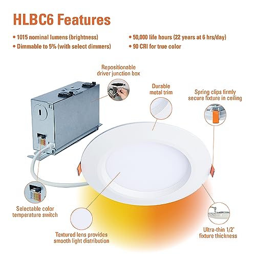 HALO HLBC Slim Regressed Canless LED Recessed Lighting 6 inch 5CCT 900lm - image 4