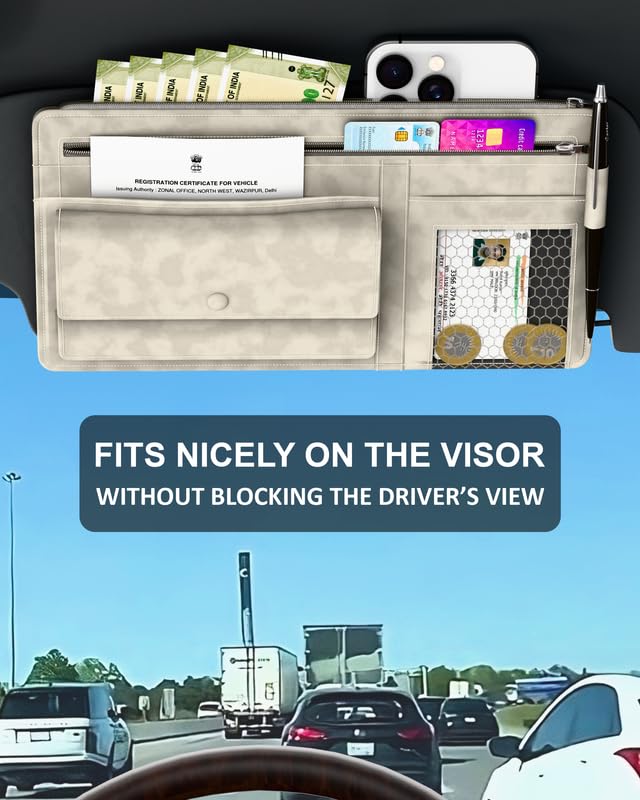 Image of FEDUS Pack of 2 Premium Car Sun Visor Organizer and Storage Car Document Holder, Sunglasses Holder for Car, All New Accessories Multipocket Pouch Auto Interior Accessories for Truck, SUV