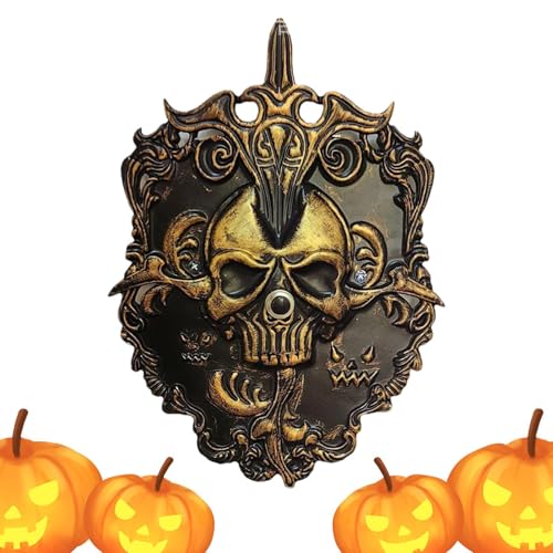 Campainha assustadora, decoração assustadora de caveira de ferro, decorações de Halloween animadas,