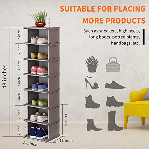 Kanav 8 Tiers Shoe Rack - Vertical Narrow Shoe Shelf Storage Organizer Sturdy Space Saving - Tall Narrow Shoe Rack For Entryway Closet Hallway #TOP1