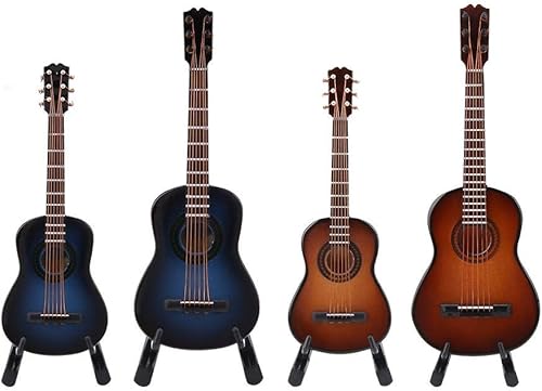 Miniatura 7 de Mini modelo de guitarra de madera con soporte y caja delicada instrumento musical decoración en miniatura para el hogar adorno de café