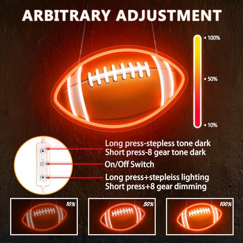 Image of HAJAE Football Neon Sign for Wall Decor, UV Printed Football-Shaped Neon Light, Rugby LED Sign for Man Cave, Bedrooms, Game Room Decor, Gift for Football Sports Fans Teens