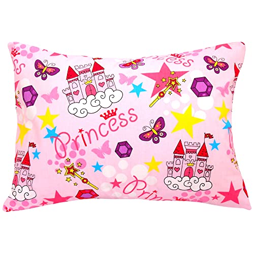 13 x 18 Inch Toddler Size Pillowcase – Natural Cotton – Pillow Cover for Children, Boys, Girls & Kids – for Sweet Dreams, Sleeping & Travel – Soft & Breathable – Pink Castle