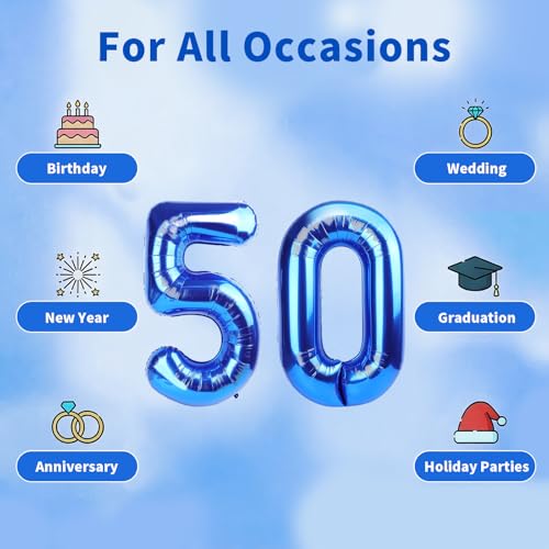 Image of Number Balloons Navy Blue Balloons - Giant Number 50 Balloon, Blue 50th Number Balloon Birthday Decorations for Him
