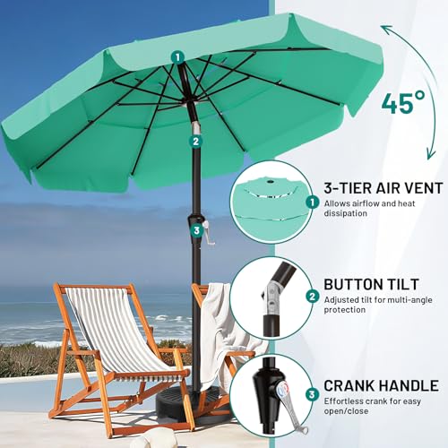 AreShark 9FT 3-Tiers Patio Umbrella with Valance, Outdoor Umbrellas with Crank/Tilt, Table Market Umbrella Vented w/ 8 Sturdy Ribs for Garden, Deck, Backyard, and Pool, Aqua Sky by AreShark - Used condition - Image 6