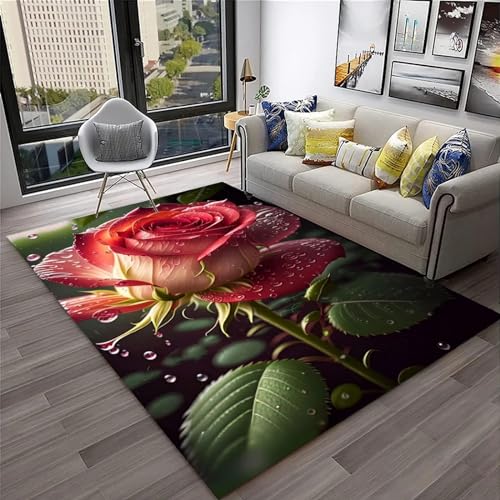 Rote Rosenpflanze Gedruckter Teppich 3D Wohnzimmer Teppich Schlafzimmer Teppich Bereich Teppich Heimdekoration Teppich Bodenmatte Große Fläche Anti Rutsch Teppich 180 X 280 Cm - Leicht Zu Rein -8F3B9D