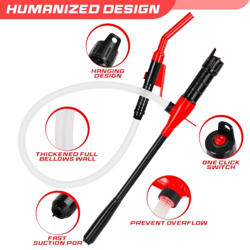 Image of Portable Transfer Pump Battery Operated Electric Siphon Pump for Gas, Fuel, Diesel, Water Transfer 2.4 GPM Flow Oil Extractor, 47 Inches Hose-Easy to Use Hand Fuel Pump, Multi-Use Transfer Pump(Red)
