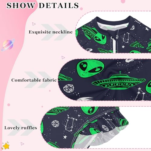 Aliens Spaceships Baby Toddler Girl Long Sleeve Ruffle Swimsuit One Piece Zipper with UPF 50+4