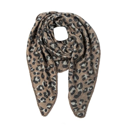Baesics Winterschal Creme Damen – Dreiecksschal ca. 170 cm – Kuscheliger, weicher Schal mit trendigem Leo-Muster – Modisches Animal-Print Accessoire für Herbst & Winter