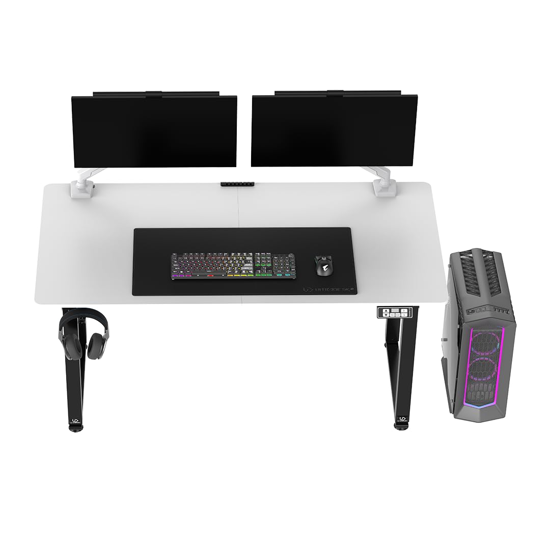 ULTRADESK Uplift V2 Computertisch Gaming Tisch Schreibtisch, Stahlkonstruktion, Platz für DREI Monitore, Elektrische Höheneinstellung, Beinfreiheit und mehr, Inklusive Zubehör, 160 x 75 cm, Weiß