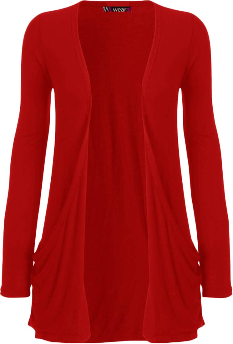 WearAll Ladies Long Sleeve Boyfriend Cardigan Womens Top - Red - 12/14
