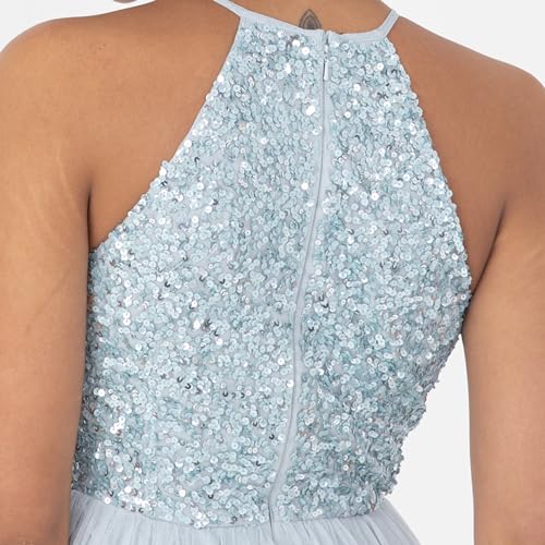 Maya Deluxe Damen Maya Deluxe Womens Ladies Bridesmaid Maxi Dress Halter Neck Sequin Embellished Prom Graduation Wedding Brautjungfernkleid, Ice Blue, 5