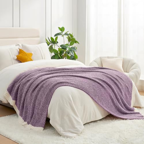 Image of Snuggle Sac Buttery Purple Throw Blanket for Couch, Reversible Super Soft Knitted Blankets, Warm Cozy Knit Fuzzy Plush Lightweight Throws Dupes for Sofa, Bed, Picnic, Purple, 50 x 70 inches