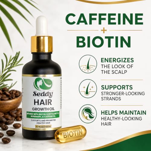 Image of Seddy Hair & Scalp Nourishing Oil with Caffeine, Rosemary, Castor, Biotin, Peppermint, Argan & Jojoba Oils | Lightweight Leave-In Hair Care Oil for Dry, Damaged & All Hair Types |1.7 fl oz (Pack of 3)