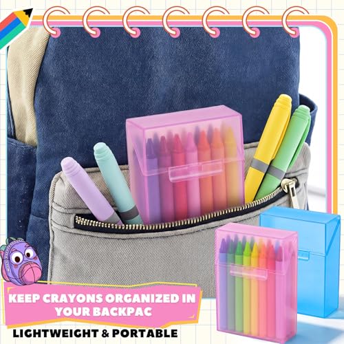 Image of Clabby 4 Pcs Clear Plastic Crayon Boxes Hold 24 Count, Blue,Pink