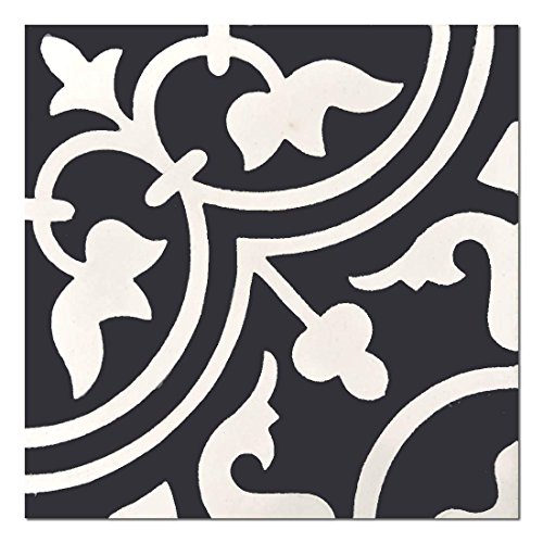 8x8 Flora Encaustic Black White Genuine Concrete Cement Tile Spanish Pattern by Squarefeet Depot