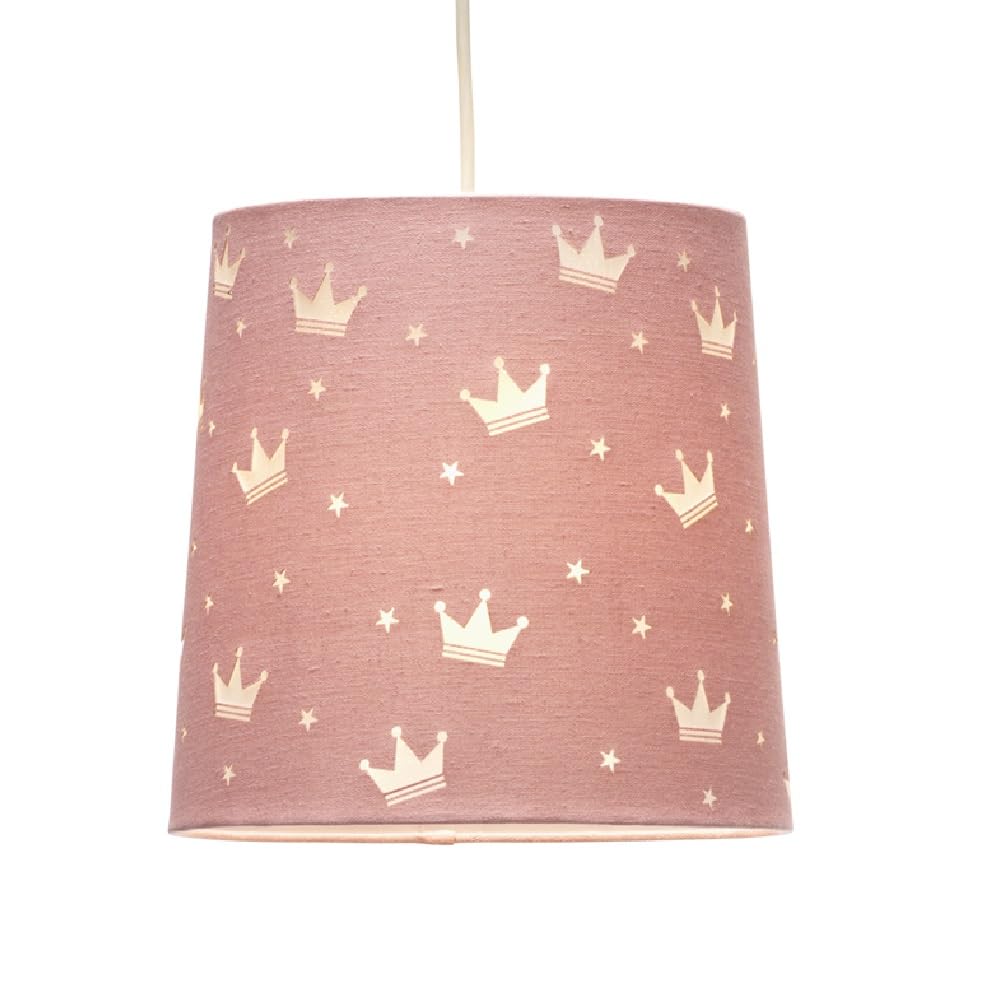 Britalia Pink Princess Crown Fabric Kids Easy Fit Tapered Drum Pendant Shade with Cut Outs | 23cm Diameter (9") | None Electric Ceiling Lampshade | Fits All Lampholder Types E14 E27 B15 B22