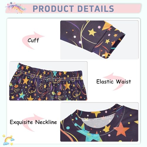 Fustylead Vibrant Colorful Halloween Black Cat and Stars Pajamas Cotton Sleepover PJ Set Long Sleeve Lounge Wear4