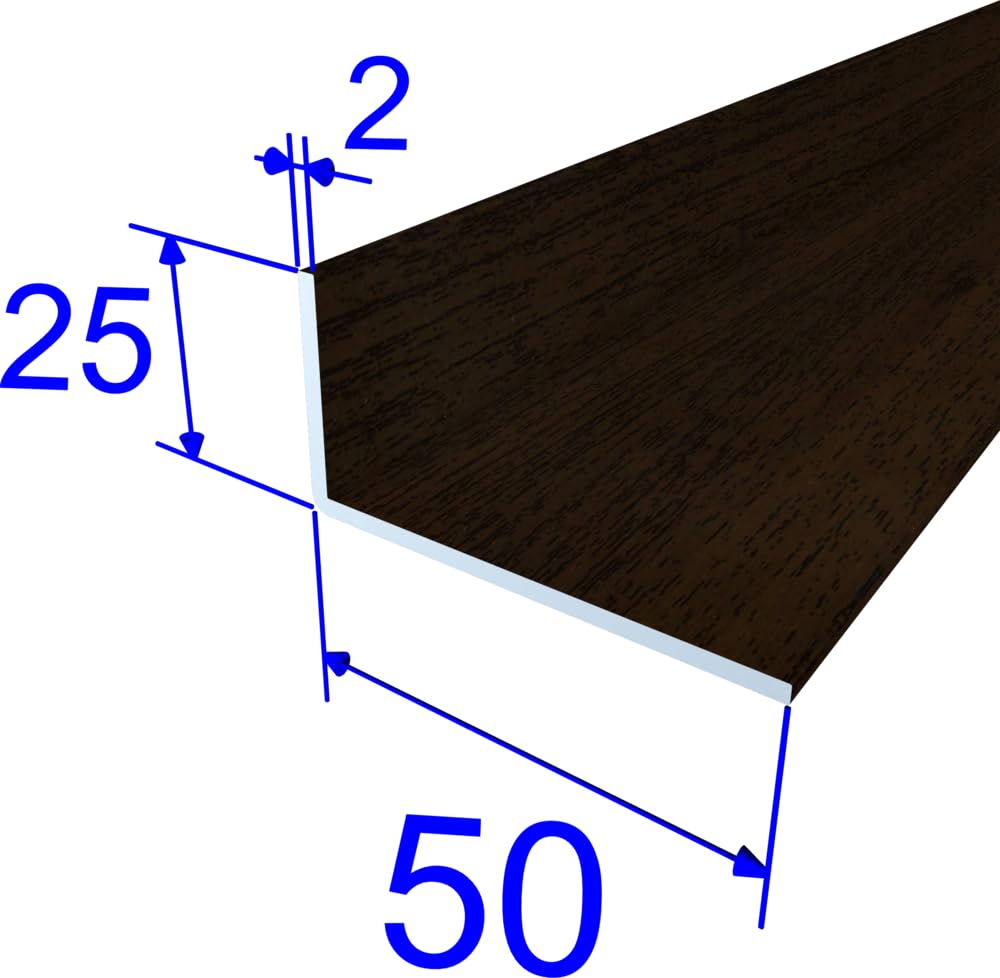 FaiX3.it - Perfil angular en L 50x25x2 mm de aluminio, efecto madera nogal N102, longitud 1500 mm