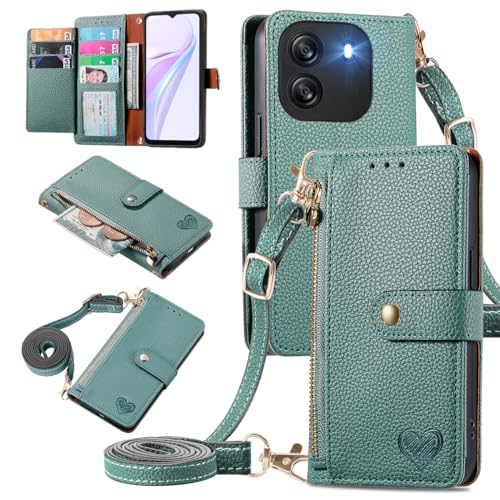 Coque pour Blackview Wave 6C MOJIA étui portefeuille vert à bandoulière