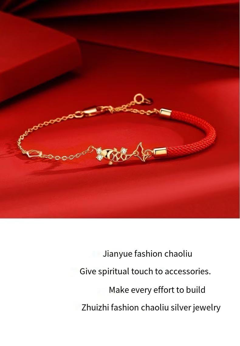 Pulsera Vintage Palace Koi for Mujer, Plata de Ley S925, Amuleto de la Suerte Tejido con Hilo Rojo for el año del zodíaco