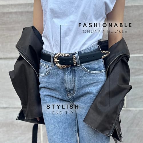 Citrusy Boutique 2-Pack | Country Western Fashion Cowgirl Belts for Women | Cute Chunky Gold Western Belt Buckle3