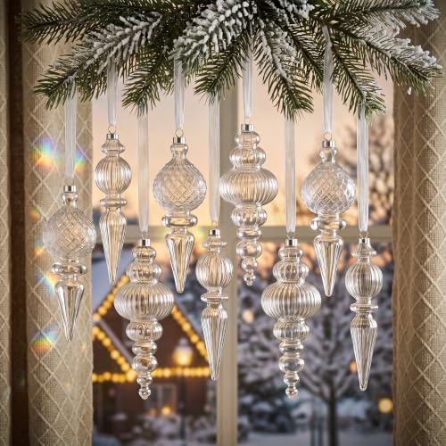 Yunlly 9 Pcs Clear Christmas Ornaments Neutral...