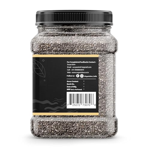 Image of Organic Box 100% Natural and Premium Raw Unroasted Chia Seeds - 500 Gram - Omega 3 and Fiber for Weight Loss - Diwali Gift Pack
