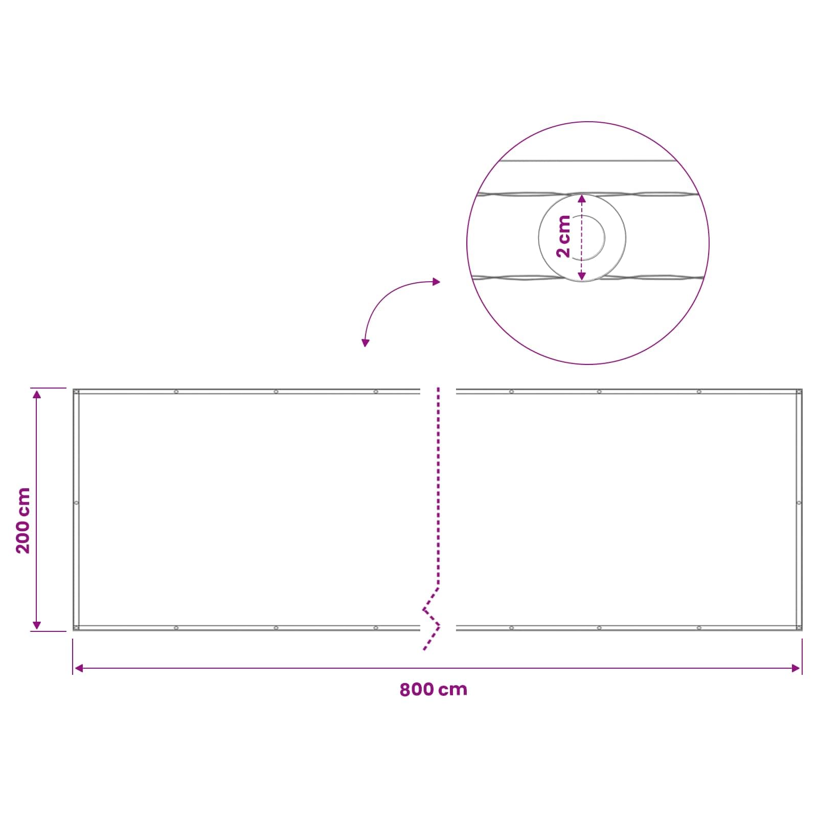 Osłona balkonowa z powłoką PU, biała, 200 x 800 cm, odporna na działanie promieni UV i wody, z aluminiowymi oczkami, łatwy montaż na taras, do ogrodu, na balkon jako ochrona przed słońcem i