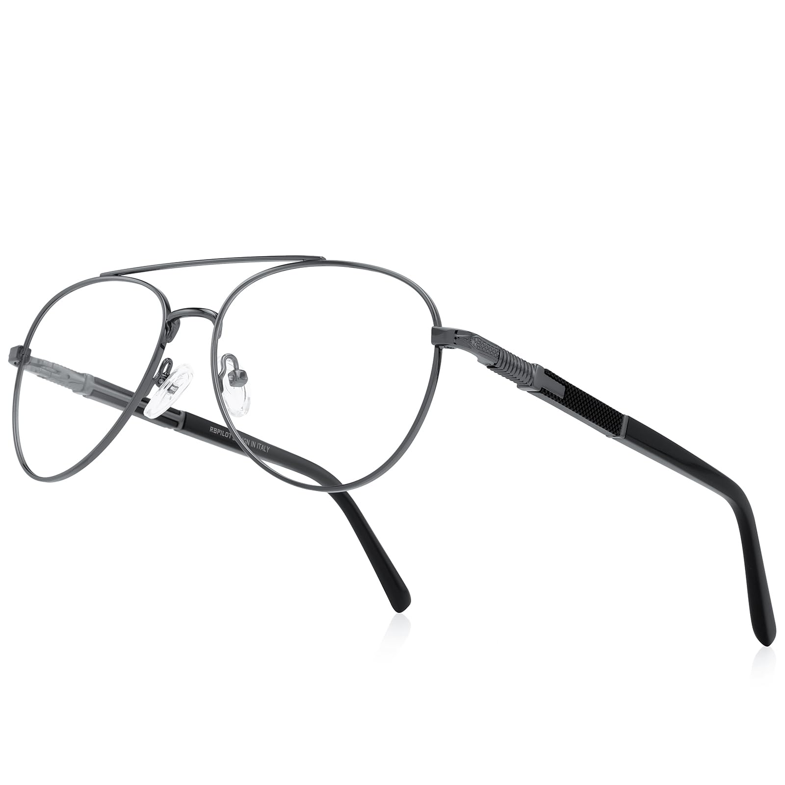 RB.Pilot Classic Aviator Reading Glasses for Men Women Light Blocking Computer Readers Spring Hinge Metal Frame Acetate Legs