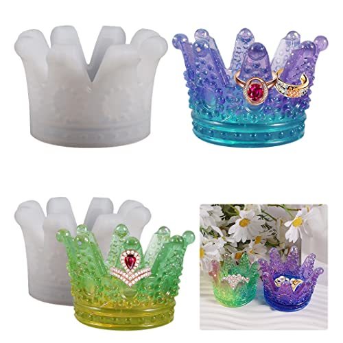 DIYBravo 2 pz Stampi in Resina Corona Porta Anelli Scatola Stampi Silicone Vaso Epossidica Artigianato Fai Da Te per Tavola Casa Ufficio