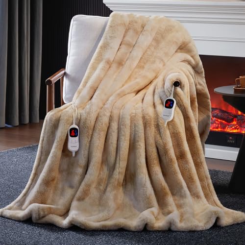 Guohaoi Heated Blanket, Soft Faux Rabbit Fur Electric Throw, 72"×84" - image 1