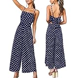 Runstarshow Jumpsuit for Women UK Womens Playsuit Summer Sleeveless Romper Ladies Elegant Jumpsuit Plus Size Casual Sling Jumpsuit Polka Dot Print Backless Dungarees Wide Leg Trousers S-3XL