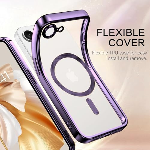 Image of VONZEE Electroplating Transparent Clear Logo Back Cover TPU Compatible with iPhone 17e / iPhone 16e Case, Compatible with Magsafe, Full Body & Individual Camera Protection for Each Lens (Deep Purple)