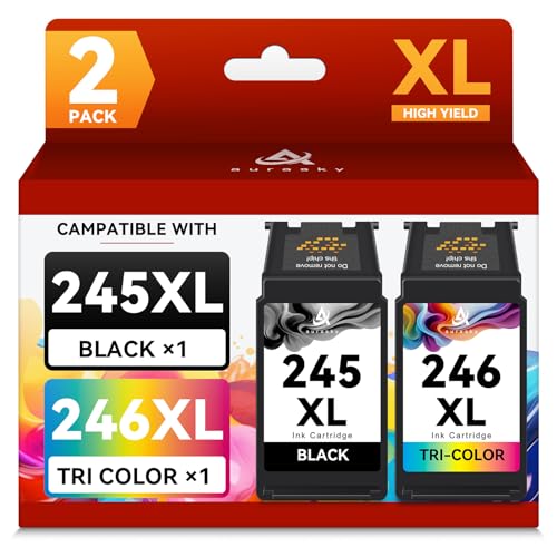 AURASKY 245XL 246XL Compatible Ink Cartridge for Canon 245 and 246 XL PG-245XL CL-246XL for PIXMA TR4520 TS302 MG2525 TR4527 TS3322 MG3022 MX490 TS202 Cannon Printer Ink Cartridges (1 Black, 1 Color)