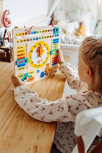small foot Die Maus Lernuhr mit Kalender aus Holz, erklärt Datum, Jahreszeit und Uhrzeit, für Kinder ab 3 Jahren, 10496