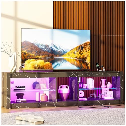 Consejos para Comprar Mueble Centro de Entretenimiento los preferidos por los clientes. 49 Simple Wisdom Mueble TV,Mueble para TV,140CMmesa para TVs,Centro de Entretenimiento para TVs Apto para TVs de 40 a 75 Pulgadas,con Regleta,Luz LED,Estante de Vidrio Templado (Negro...