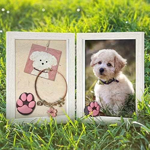Afuly Double Photo Frame 7x5 White Wooden 2 Picture Frames Freestanding and Wall Hanging Shadow Box Wedding Family Christmas Gifts