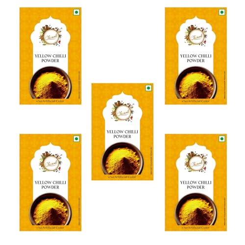 Image of Chounk Yellow Mirch Powder - 500g (100g X 5) | Pure and Natural Peeli Mirchs Powder | Pili Mirch Masala with No Artificial Colors and No Preservatives Yellow Chilli Masala