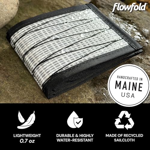 Image of Flowfold Vanguard Recycled Sailcloth Bifold Wallet | Slim and Durable with Cash pocket, Two Hidden Card Pockets and Two ID Windows | Holds 10-12 Cards | Minimalist Wallet Made in USA | White Sailcloth